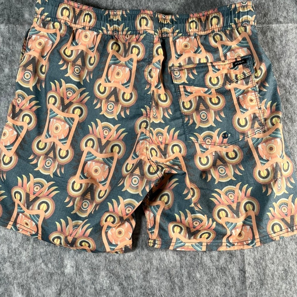 RVCA Mens L Shorts Orange Gray Print 6" inseam - Picture 3 of 10